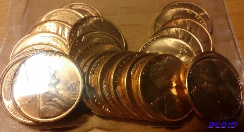 lot 30 image: 1955-S Wheat Pennies---Brilliant Uncirculated...
