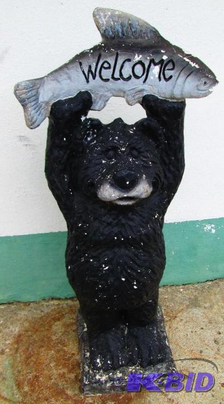 lot 114 image: 38 inch tall bear holding welcome fish...