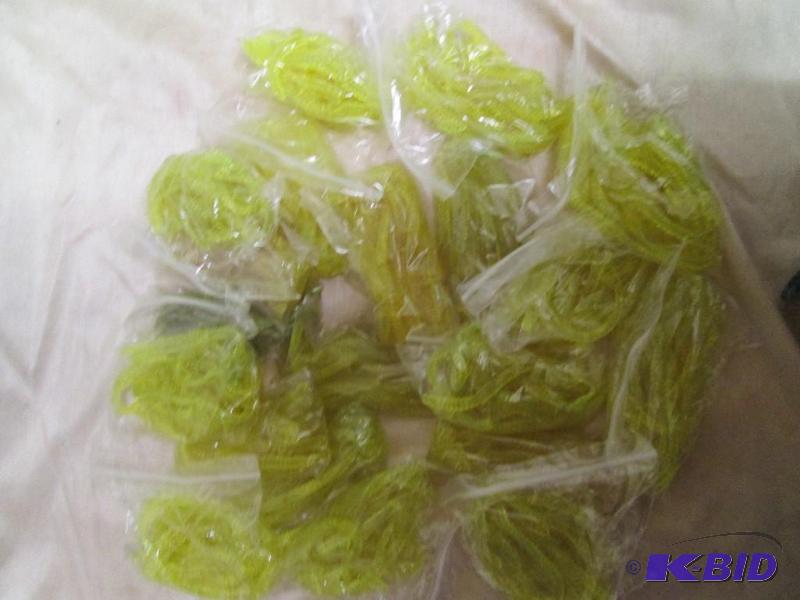 lot 212 image: Lot of 20 bags of 4 jig worms. Chartruse in c...