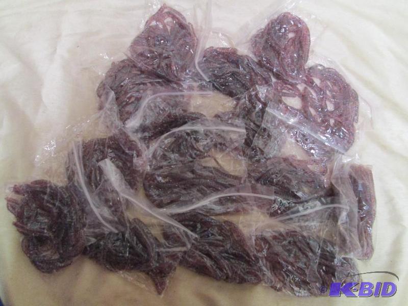 lot 224 image: Lot of 15 bags of 6 jig worms. Cotton candy s...