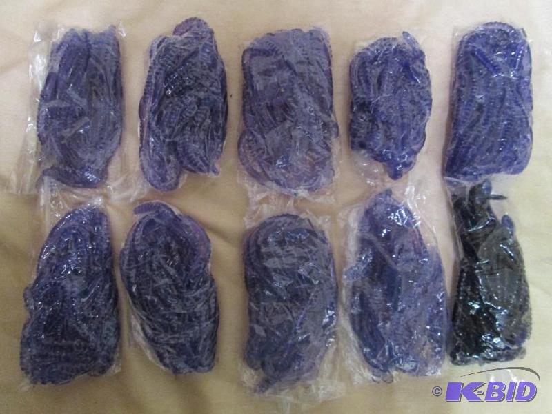 lot 226 image: Lot of 10 bags of 6 jig worms. Grape and dark...