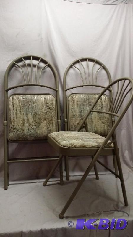 lot 46 image: 4 dark gray metal fold up card table chairs w...