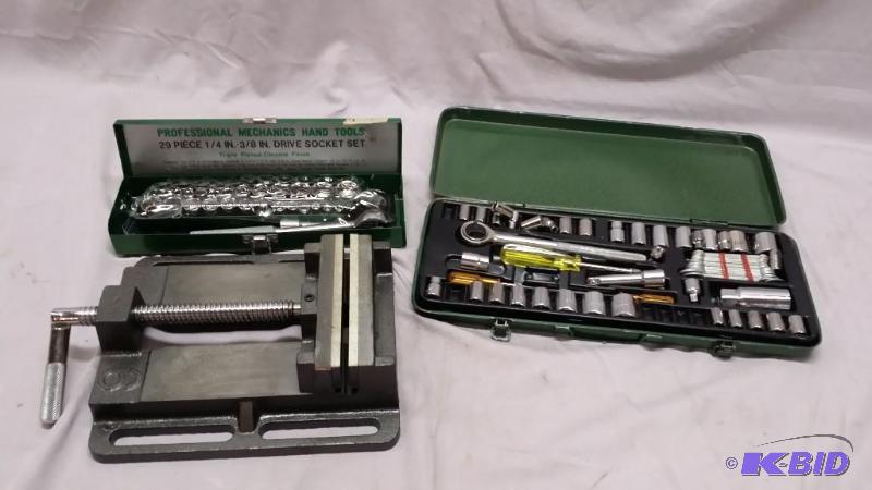 lot 51 image: Two socket sets with drivers and a 6" vi...