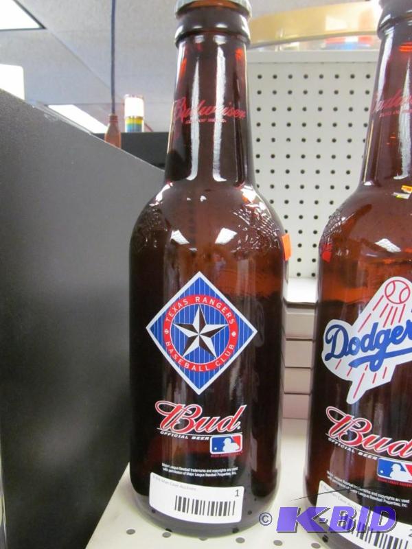 lot 1 image: Bud Large Glass Bottle Texas Rangers