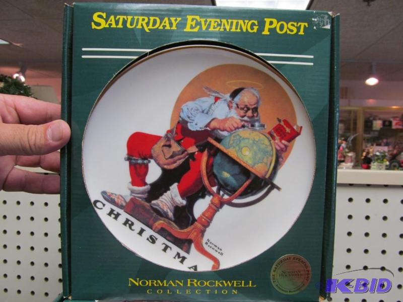 lot 43 image: Lot of 2 Norman Rockwell Santa Plates & Playing Cards