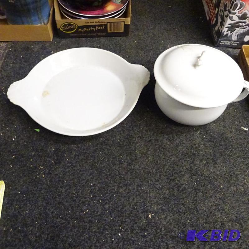 lot 130 image: Platter. Pot with lid...
