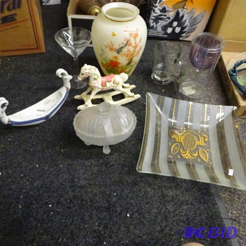 lot 143 image: Vases, glasses, tray, and 2 pieces of glasswa...