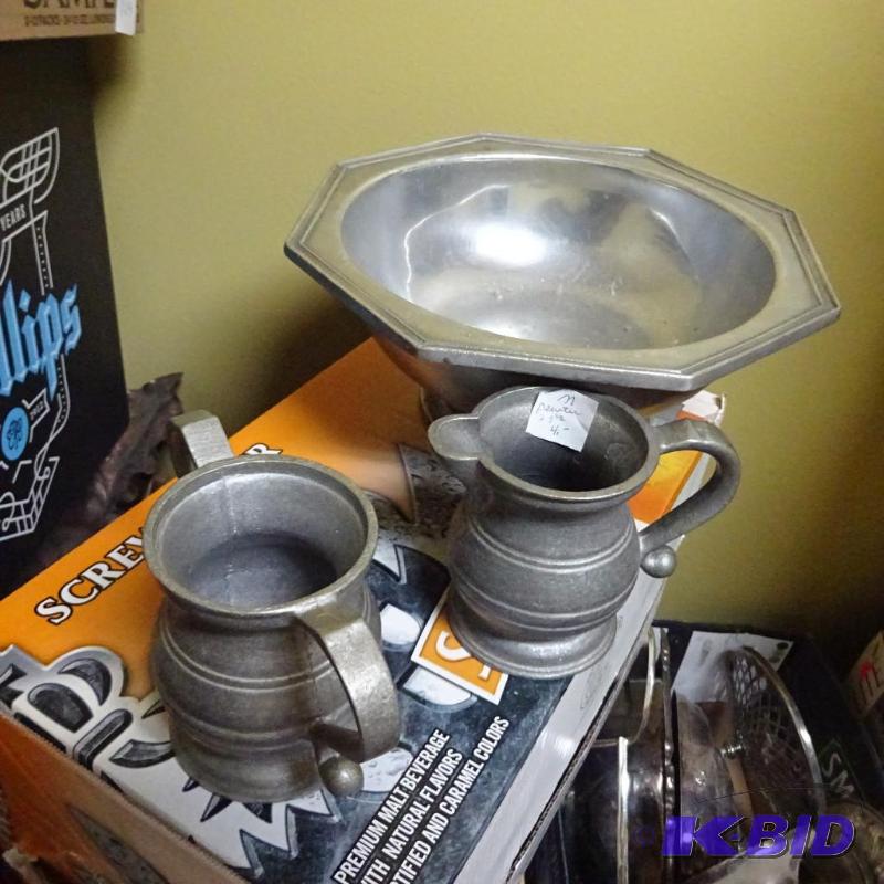 lot 145 image: Aluminum cups and pedestal dish...