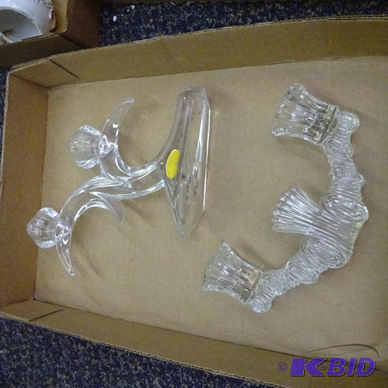lot 161 image: 2 candle holders. One is lead crystal...