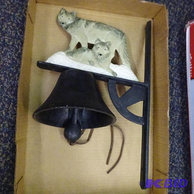 lot 170 image: Cast iron wolf wall hanging bell...