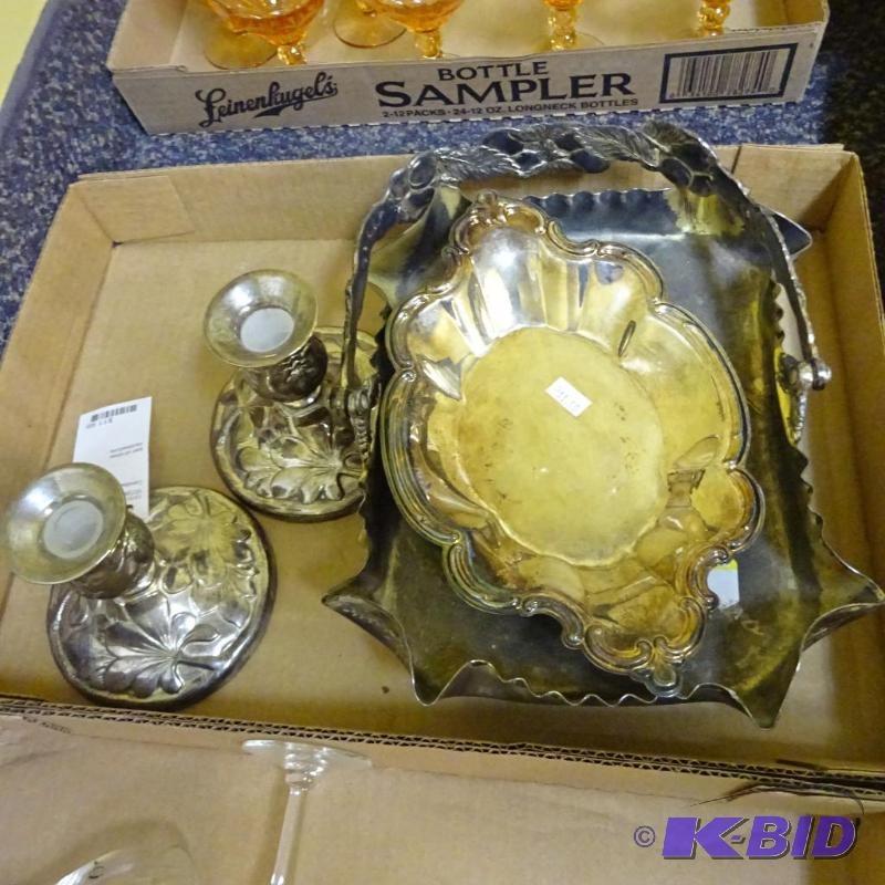lot 51 image: 2 Silverplate candle holders. 2 silver plate ...