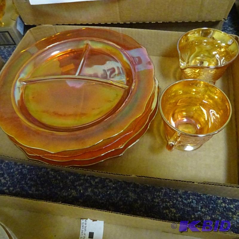 lot 58 image: 4 colored glass plates and 2 coffee cups...