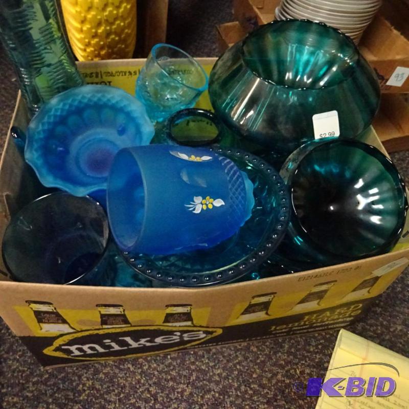 lot 94 image: Misc blue colored glassware...