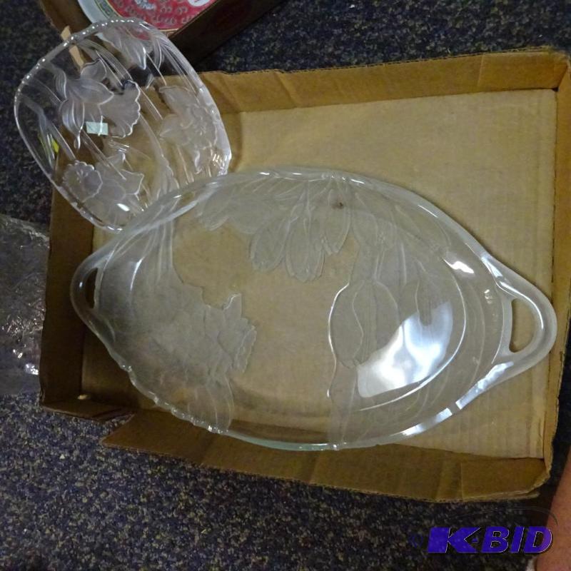 lot 96 image: Glass pitcher. 2 crystal  Platters...