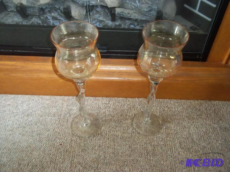 2 glass candle holders
