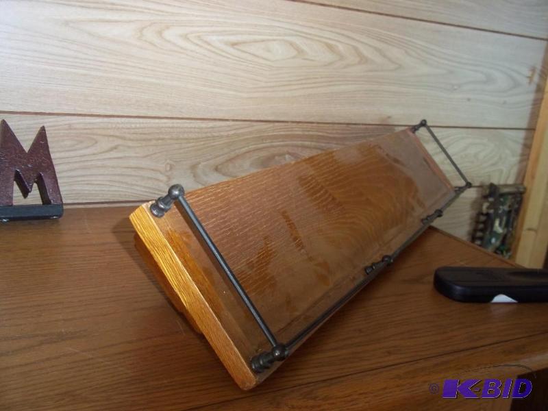wood wall shelf with railing
