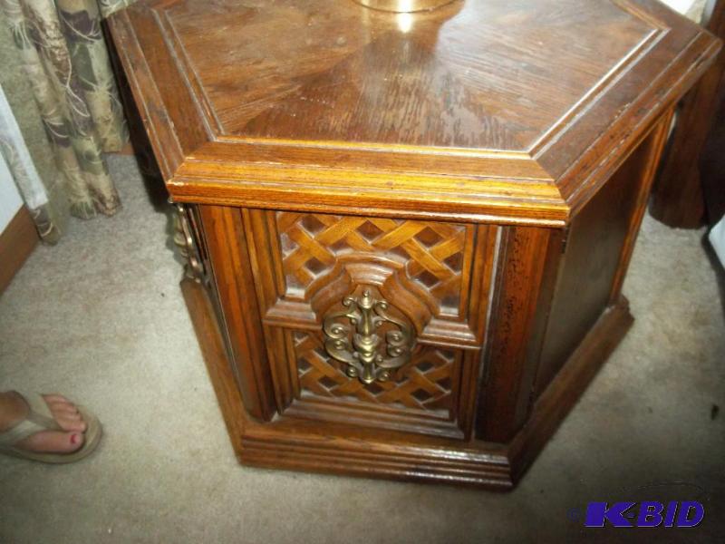 antique 6 sided bedside table