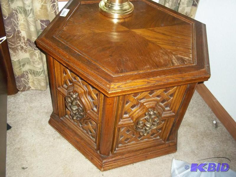 antique 6 sided bedside table