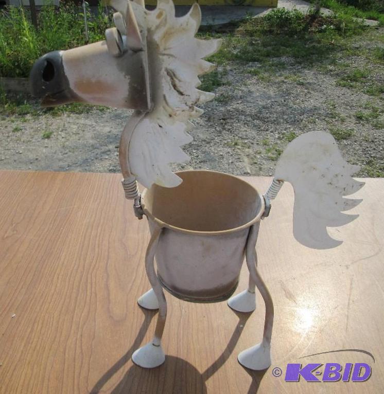 lot 10 image: Bobble head horse planter, all metal, for a s...
