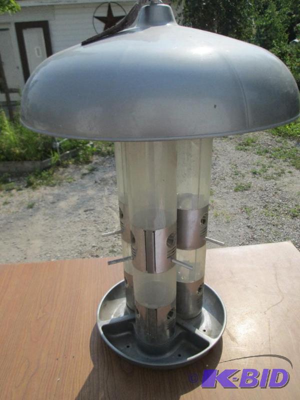 lot 14 image: 3 column bird feeder, 18 inches tall, with sq...