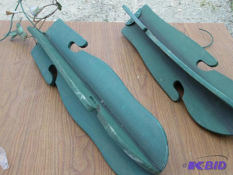 lot 141 image: 2 wood pot hangers, pots clip to the slotsand...
