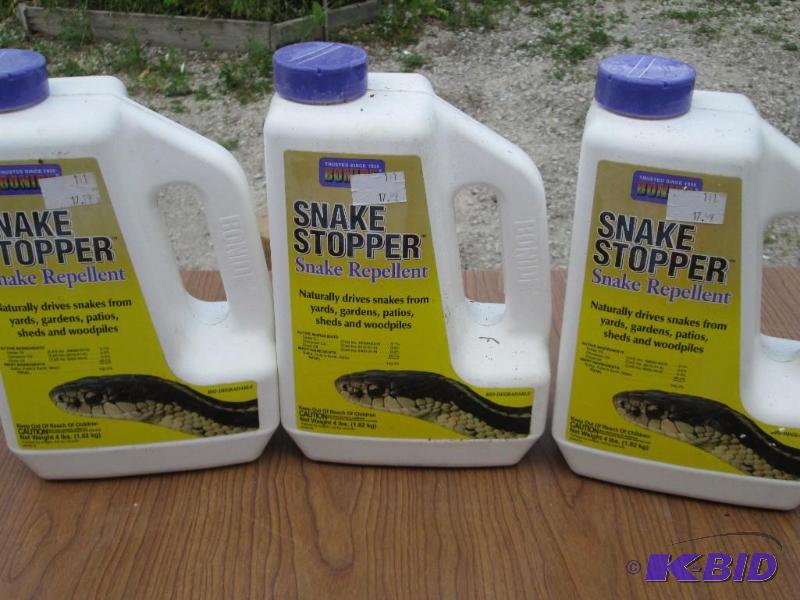 lot 155 image: Lot of 3 bottles snake repellant, 4 pounds ea...