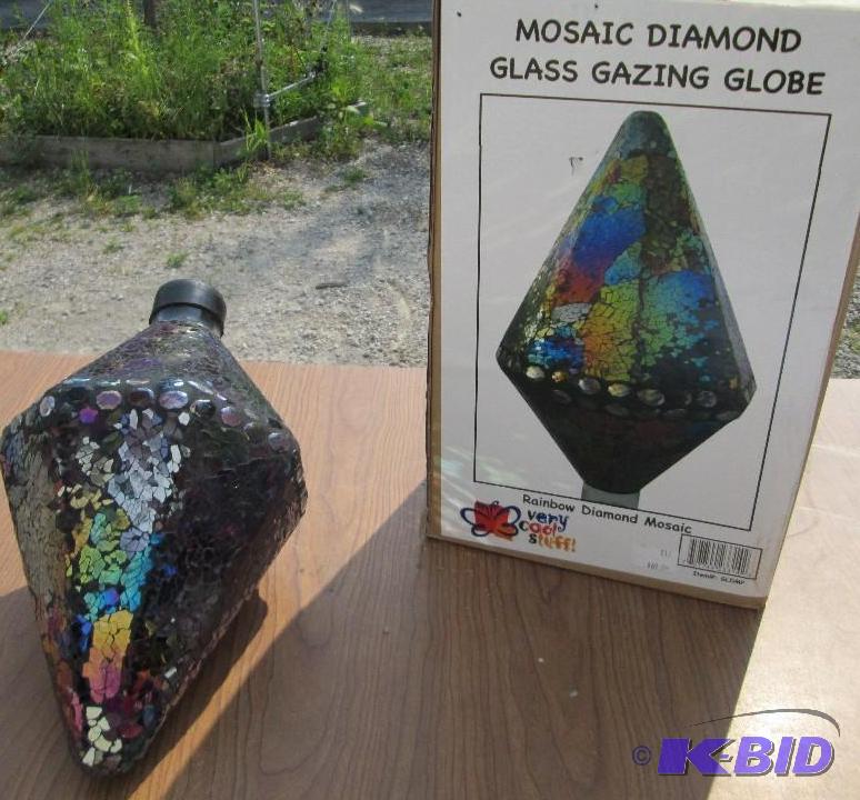 lot 16 image: Mosaic diamond glass gazing globe, approx 14 ...