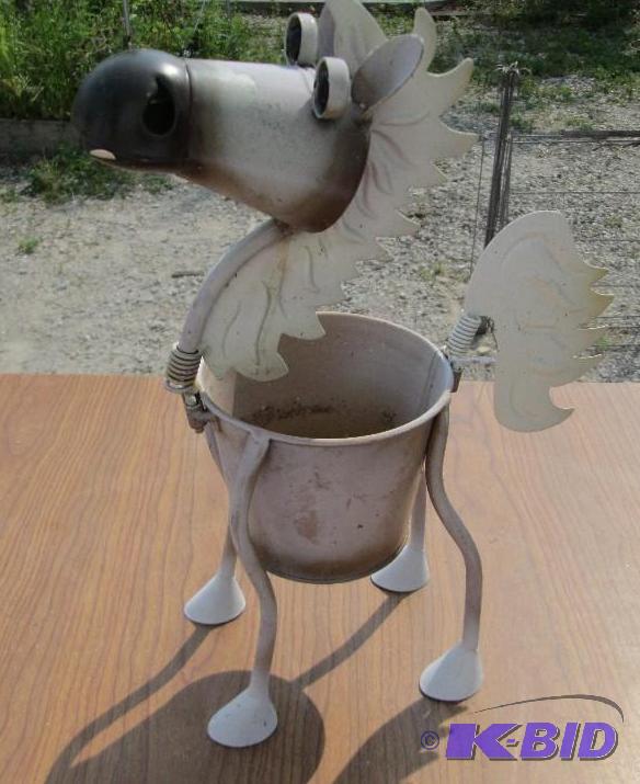 lot 23 image: Bobble head horse planter, all metal, for a s...