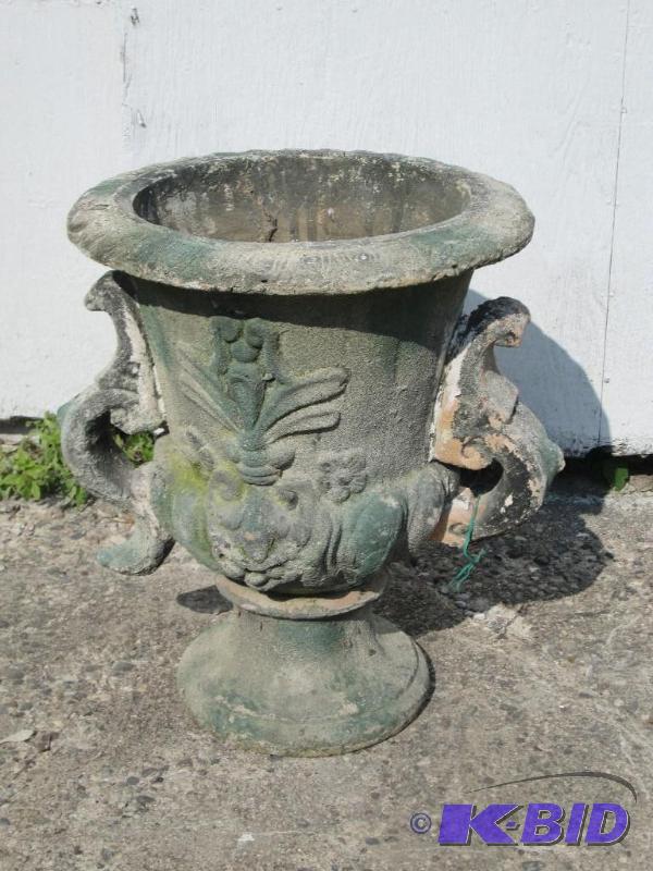lot 237 image: Large cement urn planter, 17 inches across, 2...