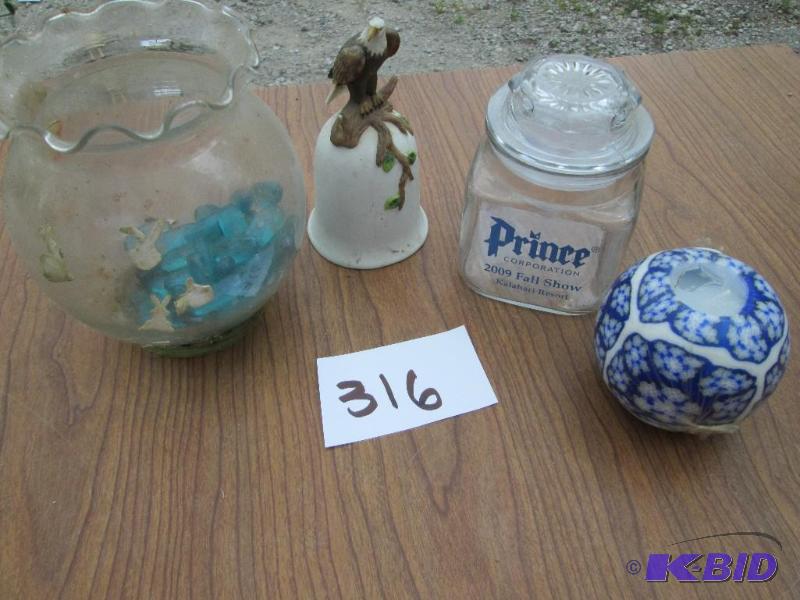 lot 316 image: Candle glass dish, bell etc. dcor...