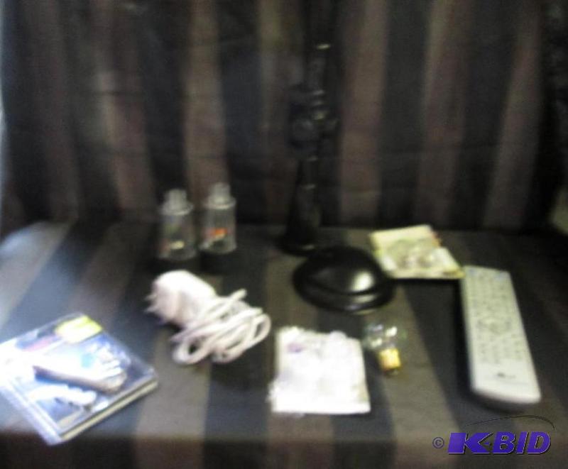 misc lot of odds and ends, lightbulbs, tv rem...