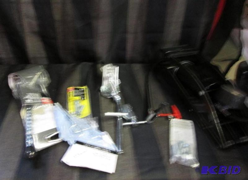 misc hardware and a tire pump, led headlights...