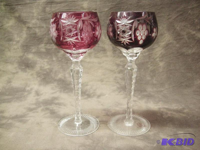 lot 131 image: 2 Hungarian red cut-to-clear crystal wine glasses