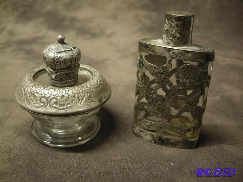 lot 135 image: 2 small old sterling and glass covered pieces