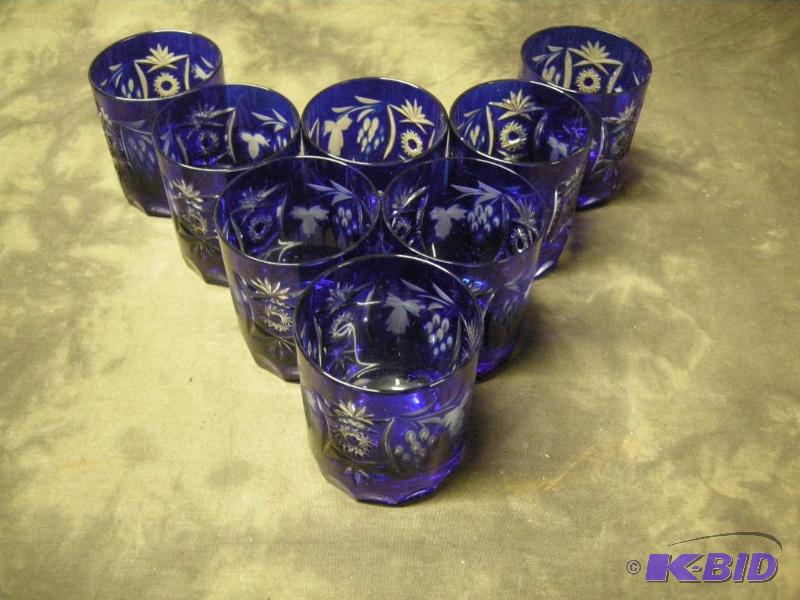 lot 148 image: 8 blue cut-to-clear whiskey tumblers