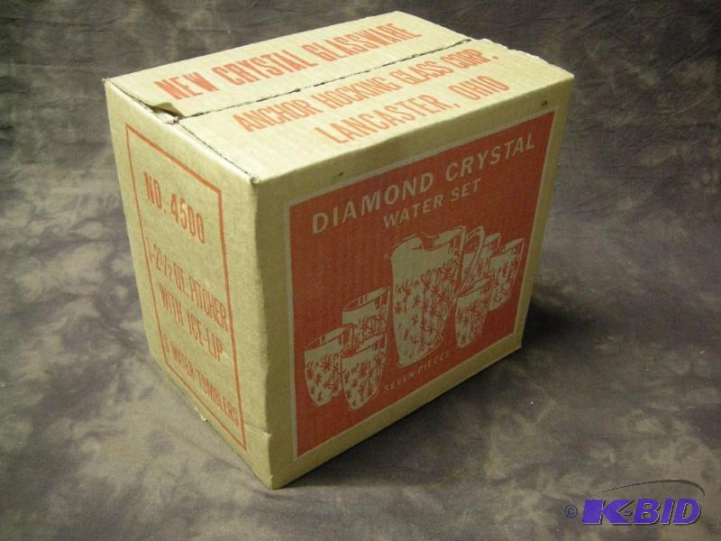 lot 150 image: Vintage Anchor Hocking Diamond Crystal water set No. 4500