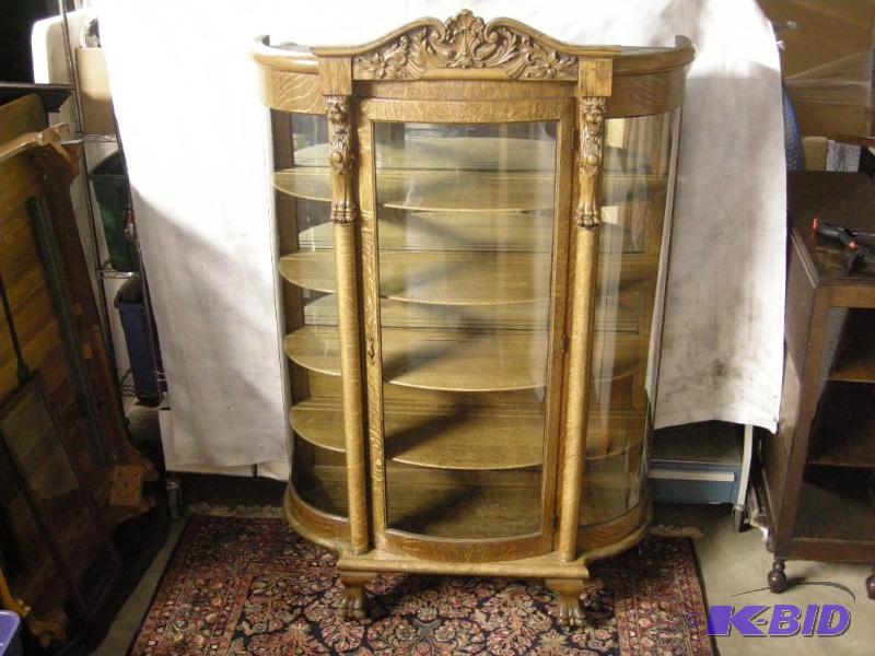lot 2 image: Antique Oak China Cabinet