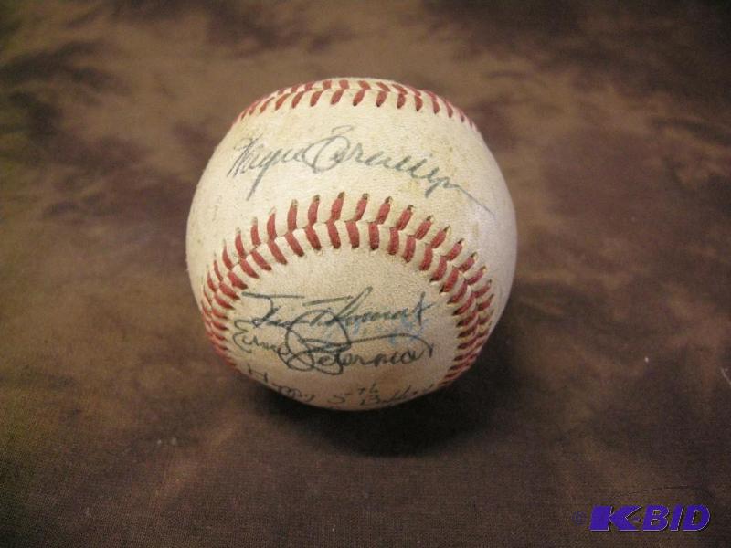 lot 209 image: Older looking baseball with 6 autographs
