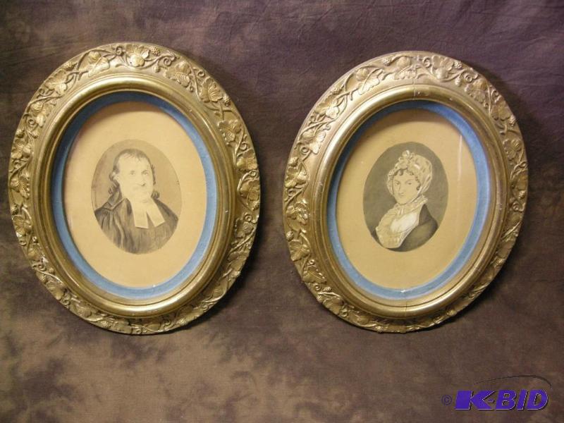 lot 212 image: 2 early gilded oval picture frames