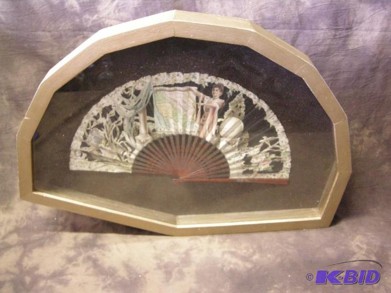 lot 230 image: Amazing Framed Worlds Fair St. Louis 1904 folding fan Louisiana Purchase