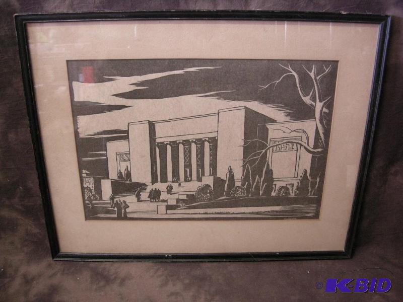 lot 232 image: Vintage framed and matted Industrial style picture by Willmarth