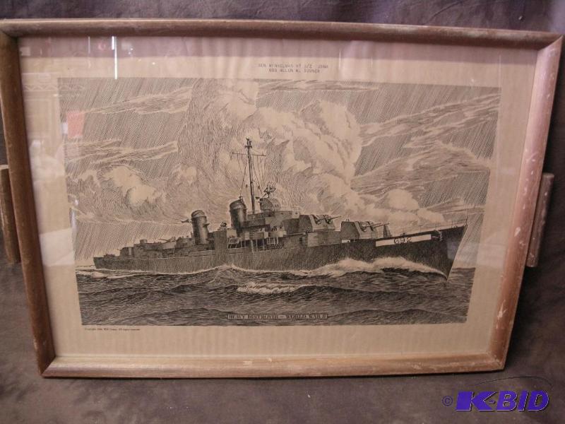 lot 253 image: WWII era framed picture USS Allen M. Sumner