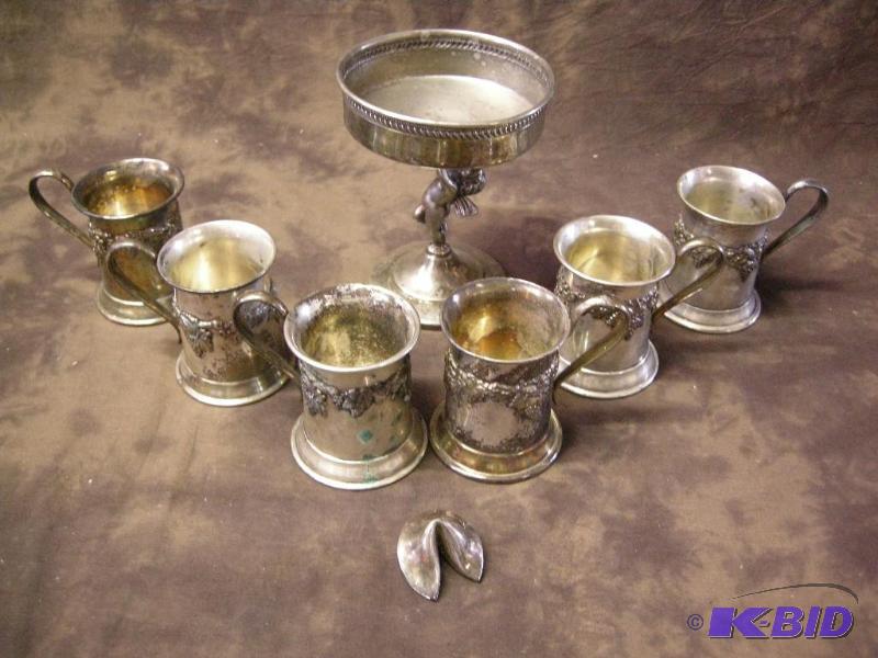 lot 262 image: 6 hallmarked silverplate mugs and more