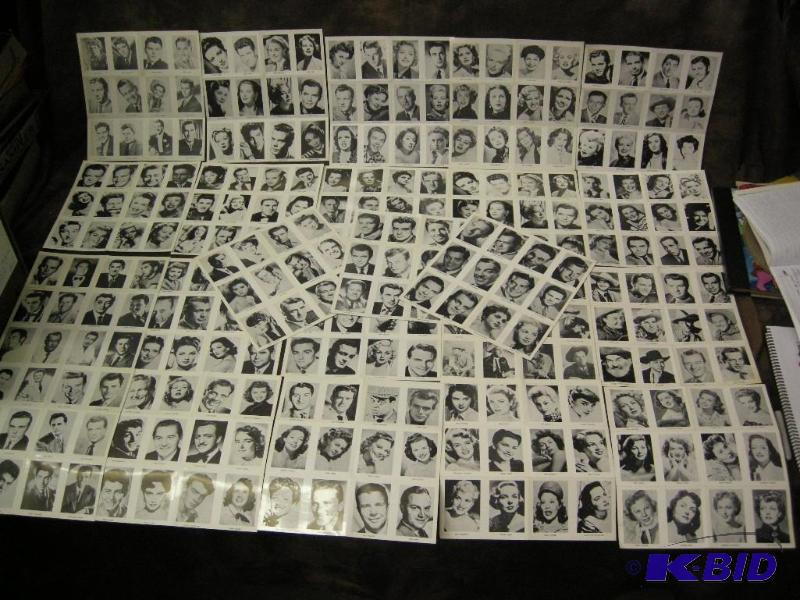 lot 293 image: Vintage Hollywood movie star studiopublicity cards in uncut sheets