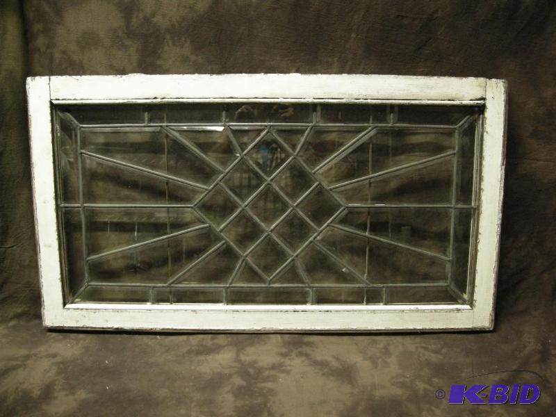 lot 30 image: Antique beveled glass leaded window