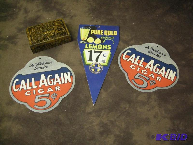 lot 304 image: 2 - 2 sided Call Again Cigar 5 cents cards, Pioneer Brand, and more