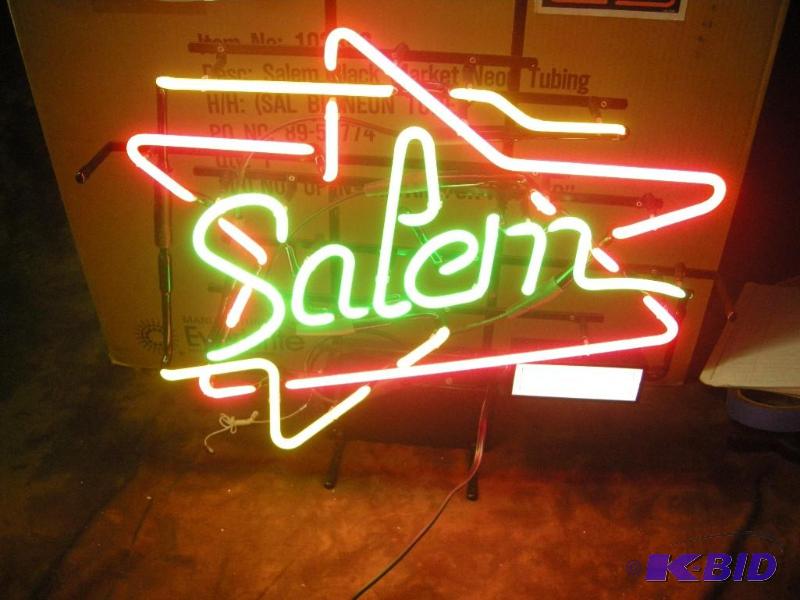 lot 308 image: Vintage Salem 3 color neon sign with original box