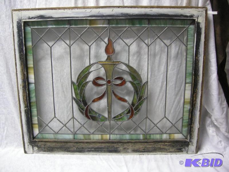 lot 38 image: Antique stained glass window