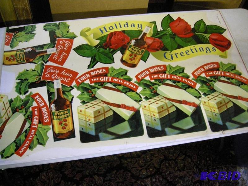 lot 398 image: Vintage Four Roses whiskey Holiday Greetings uncut advertiser sheet