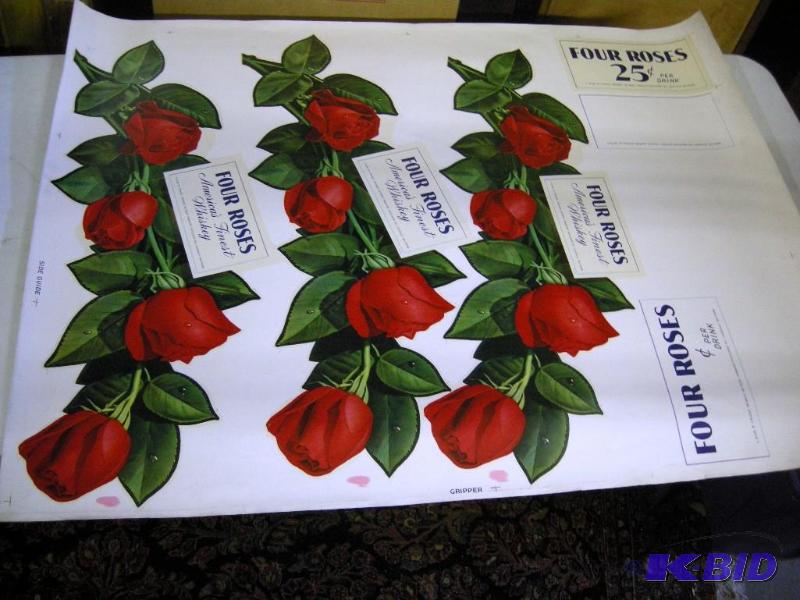 lot 399 image: Nice Four Roses Americas Finest Whiskey uncut store display sheet
